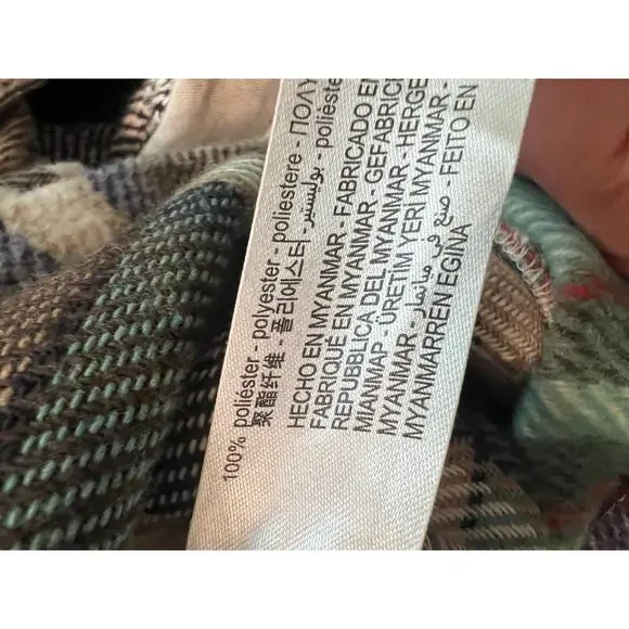 Zara Women's Large Button Down Shirt Check Plaid Beige Green Oversized Jacket - Picture 8 of 8